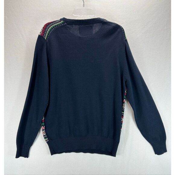 Men’s M Fair Isle Knit Sweater Navy Multicolor 100% Cotton Winter Holiday - Picture 7 of 7